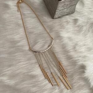 Gold and Silver Tone Dangling Bar Necklace